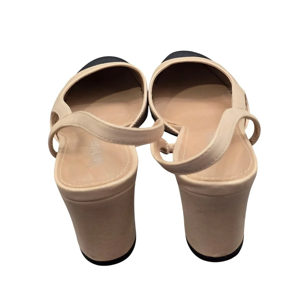 Mira Azzurra Beige Black Cap Toe Slingback‎ Heels 8 Quiet Luxury Classic Preppy